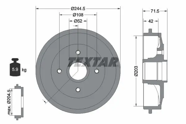 Bremstrommel Hinterachse TEXTAR 94026600
