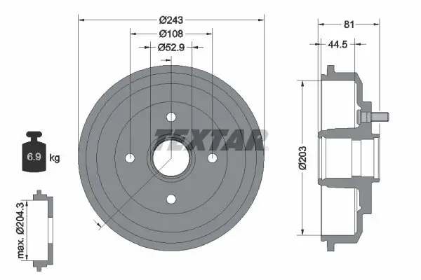 Bremstrommel Hinterachse TEXTAR 94026700