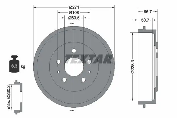 Bremstrommel Hinterachse TEXTAR 94027400