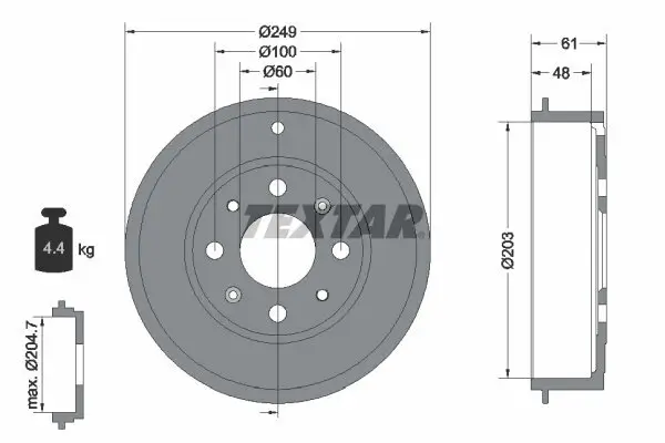 Bremstrommel Hinterachse TEXTAR 94027600