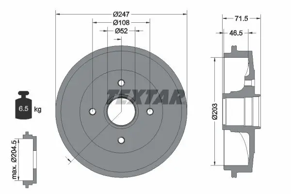 Bremstrommel Hinterachse TEXTAR 94028200