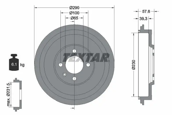 Bremstrommel Hinterachse TEXTAR 94029500