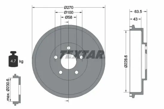 Bremstrommel Hinterachse TEXTAR 94031000 Bild Bremstrommel Hinterachse TEXTAR 94031000