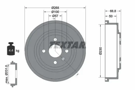 Bremstrommel Hinterachse TEXTAR 94031500 Bild Bremstrommel Hinterachse TEXTAR 94031500