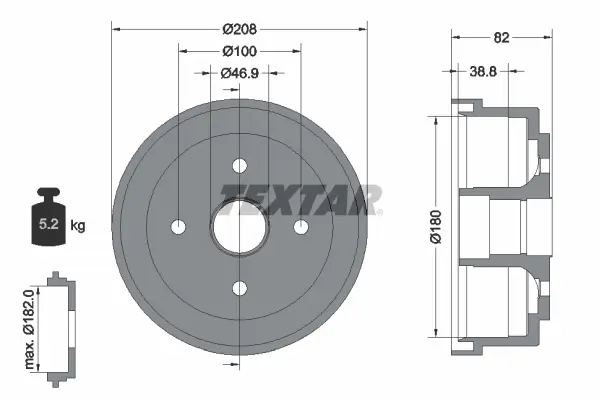 Bremstrommel Hinterachse TEXTAR 94032400