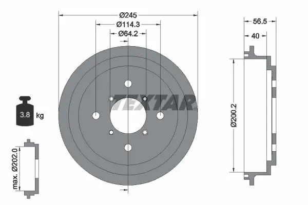 Bremstrommel Hinterachse TEXTAR 94032600