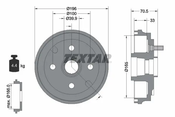 Bremstrommel Hinterachse TEXTAR 94033900