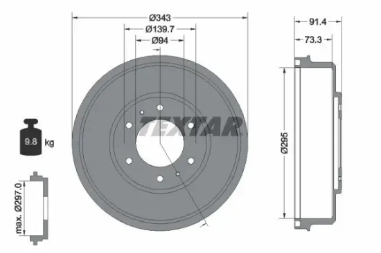 Bremstrommel Hinterachse TEXTAR 94035300 Bild Bremstrommel Hinterachse TEXTAR 94035300