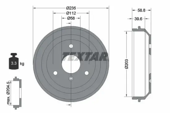 Bremstrommel Hinterachse TEXTAR 94035600 Bild Bremstrommel Hinterachse TEXTAR 94035600