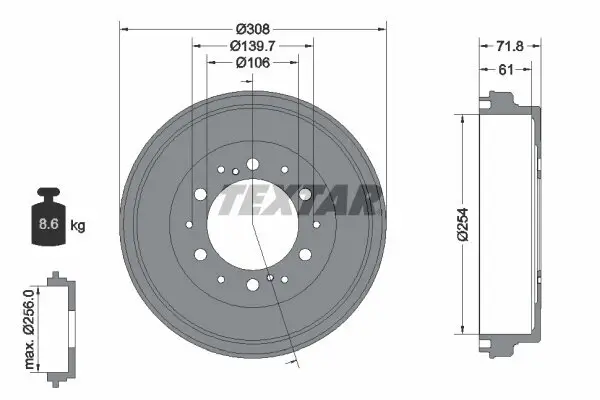 Bremstrommel Hinterachse TEXTAR 94037300