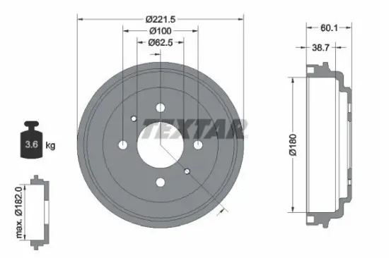 Bremstrommel Hinterachse TEXTAR 94037600 Bild Bremstrommel Hinterachse TEXTAR 94037600