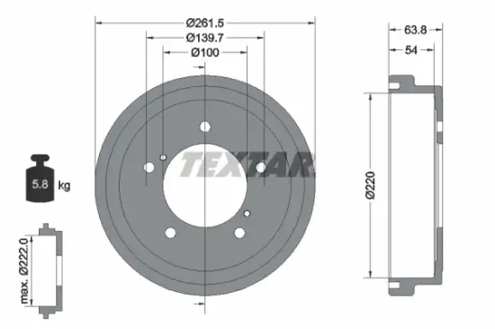 Bremstrommel Hinterachse TEXTAR 94037800 Bild Bremstrommel Hinterachse TEXTAR 94037800