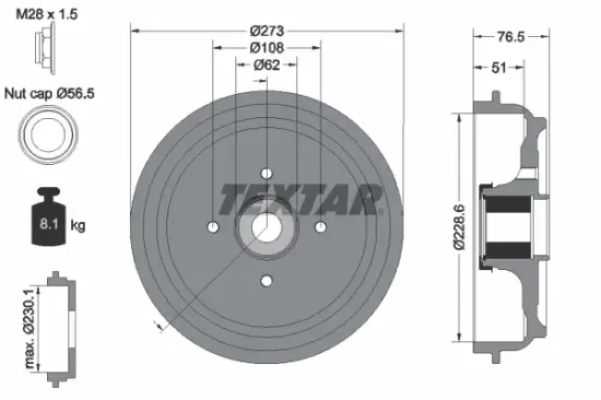 Bremstrommel Hinterachse TEXTAR 94037900 Bild Bremstrommel Hinterachse TEXTAR 94037900