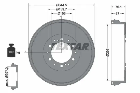 Bremstrommel Hinterachse TEXTAR 94038800 Bild Bremstrommel Hinterachse TEXTAR 94038800