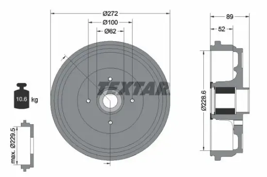 Bremstrommel Hinterachse TEXTAR 94038900 Bild Bremstrommel Hinterachse TEXTAR 94038900