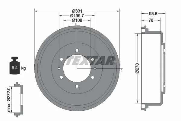 Bremstrommel Hinterachse TEXTAR 94040400