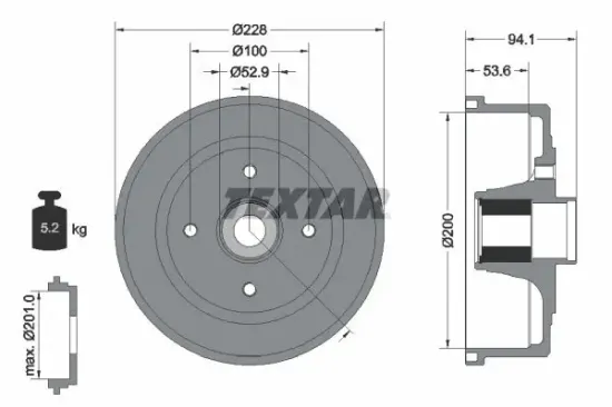 Bremstrommel Hinterachse TEXTAR 94041100 Bild Bremstrommel Hinterachse TEXTAR 94041100