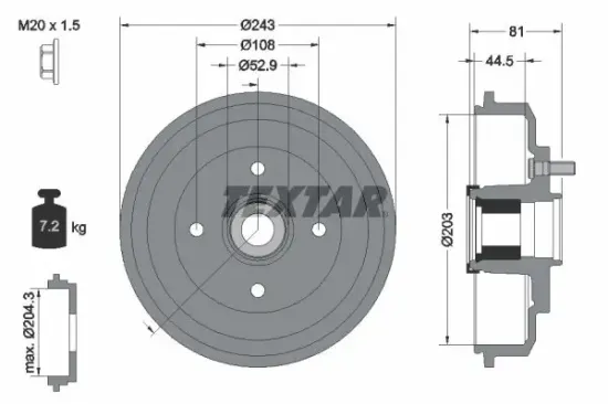 Bremstrommel Hinterachse TEXTAR 94041300 Bild Bremstrommel Hinterachse TEXTAR 94041300