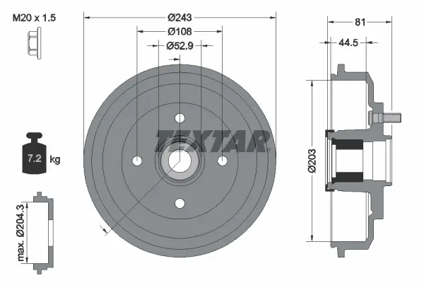 Bremstrommel Hinterachse TEXTAR 94041300
