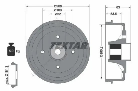 Bremstrommel Hinterachse TEXTAR 94041700 Bild Bremstrommel Hinterachse TEXTAR 94041700