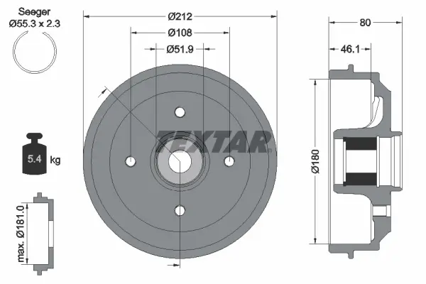 Bremstrommel Hinterachse TEXTAR 94041800