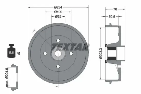 Bremstrommel Hinterachse TEXTAR 94042400 Bild Bremstrommel Hinterachse TEXTAR 94042400