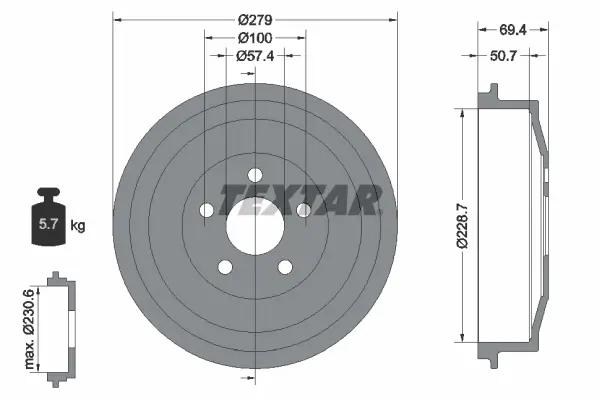 Bremstrommel Hinterachse TEXTAR 94044800