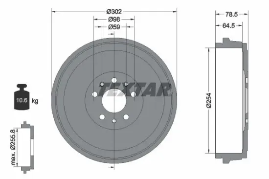 Bremstrommel Hinterachse TEXTAR 94045400 Bild Bremstrommel Hinterachse TEXTAR 94045400