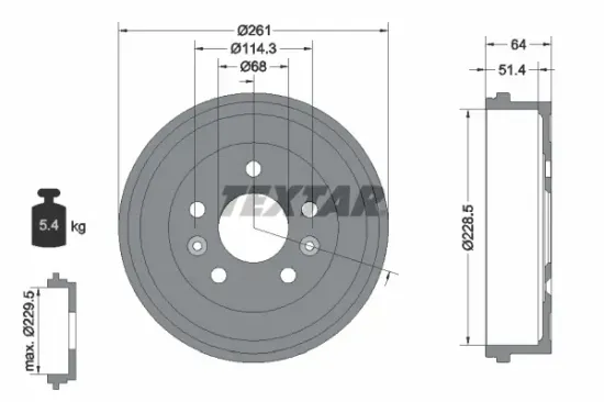 Bremstrommel Hinterachse TEXTAR 94045500 Bild Bremstrommel Hinterachse TEXTAR 94045500