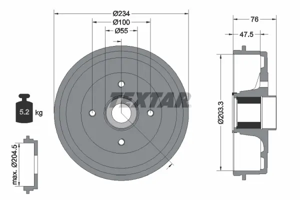 Bremstrommel Hinterachse TEXTAR 94045800