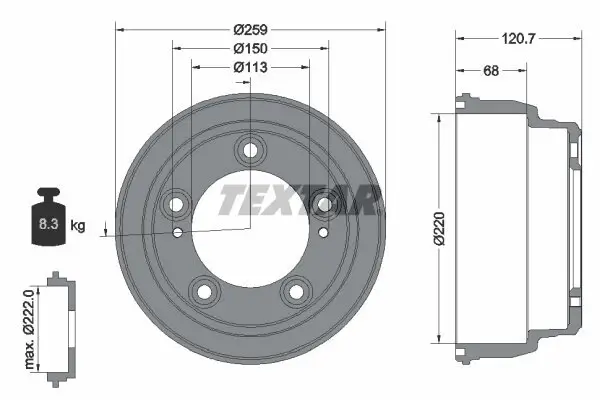 Bremstrommel Hinterachse TEXTAR 94046600