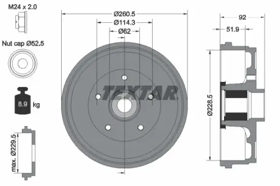 Bremstrommel Hinterachse TEXTAR 94047500 Bild Bremstrommel Hinterachse TEXTAR 94047500