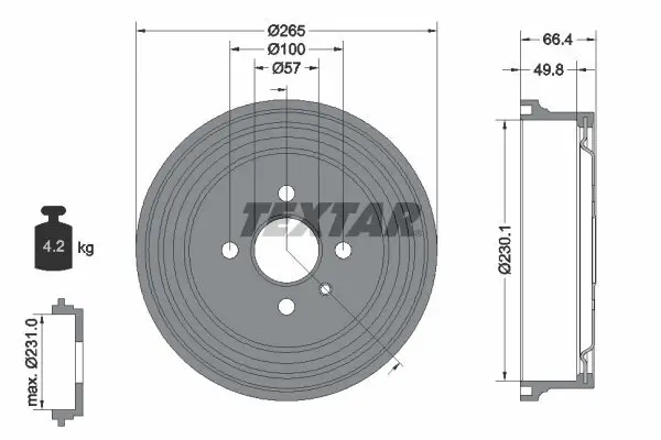 Bremstrommel Hinterachse TEXTAR 94048700