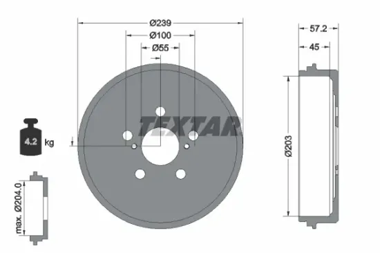 Bremstrommel Hinterachse TEXTAR 94049100 Bild Bremstrommel Hinterachse TEXTAR 94049100