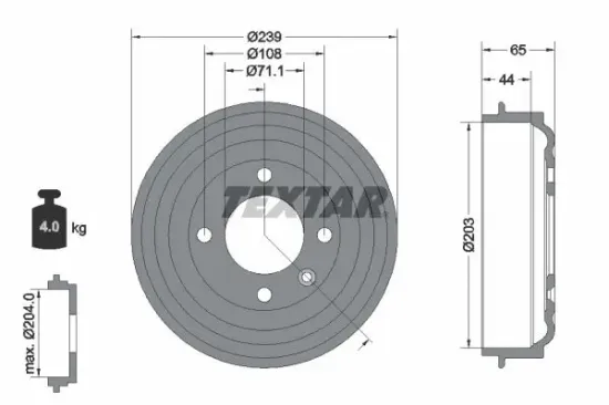 Bremstrommel Hinterachse TEXTAR 94049500 Bild Bremstrommel Hinterachse TEXTAR 94049500