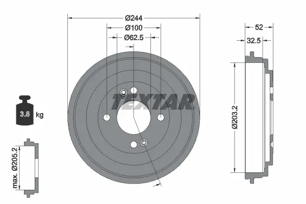 Bremstrommel Hinterachse TEXTAR 94050400