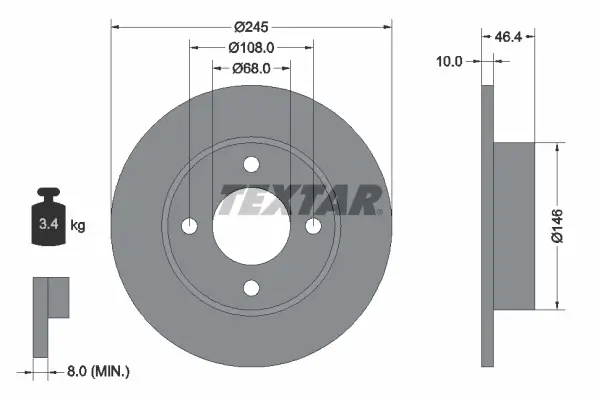 Bremsscheibe Hinterachse TEXTAR 92037300