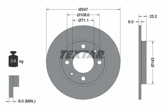 Bremsscheibe Hinterachse TEXTAR 92055003 Bild Bremsscheibe Hinterachse TEXTAR 92055003