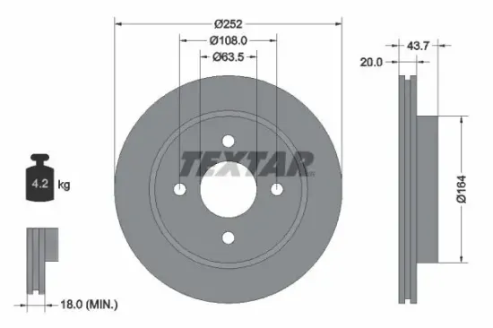 Bremsscheibe Hinterachse TEXTAR 92063603 Bild Bremsscheibe Hinterachse TEXTAR 92063603