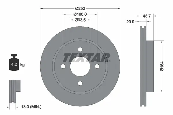 Bremsscheibe Hinterachse TEXTAR 92063603