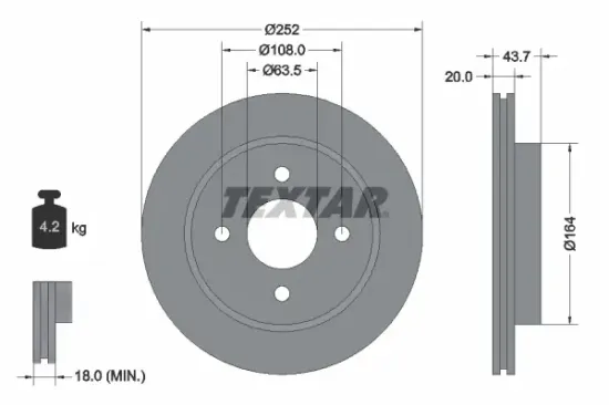 Bremsscheibe Hinterachse TEXTAR 92063603 Bild Bremsscheibe Hinterachse TEXTAR 92063603