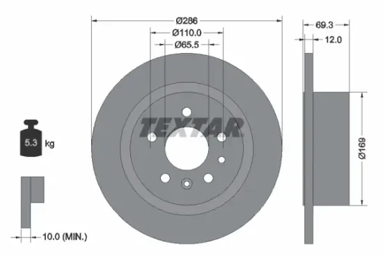 Bremsscheibe Hinterachse TEXTAR 92067003 Bild Bremsscheibe Hinterachse TEXTAR 92067003