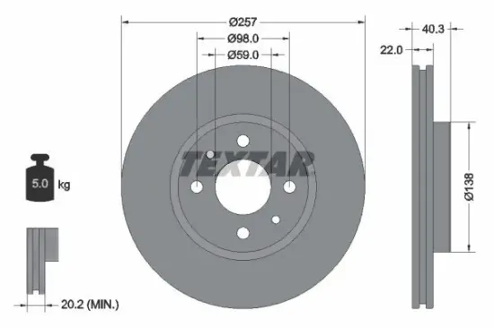 Bremsscheibe Vorderachse TEXTAR 92069603 Bild Bremsscheibe Vorderachse TEXTAR 92069603