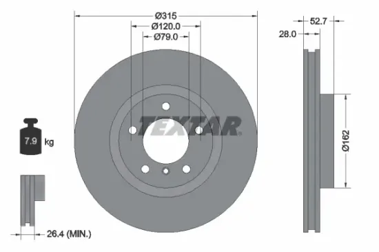 Bremsscheibe Vorderachse rechts TEXTAR 92071203 Bild Bremsscheibe Vorderachse rechts TEXTAR 92071203