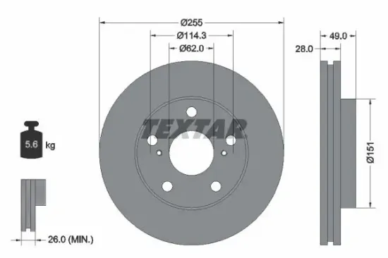 Bremsscheibe Vorderachse TEXTAR 92077600 Bild Bremsscheibe Vorderachse TEXTAR 92077600