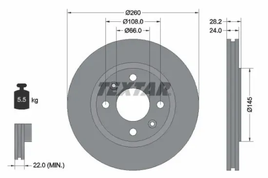 Bremsscheibe Vorderachse TEXTAR 92078603 Bild Bremsscheibe Vorderachse TEXTAR 92078603