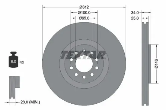 Bremsscheibe Vorderachse TEXTAR 92098505 Bild Bremsscheibe Vorderachse TEXTAR 92098505