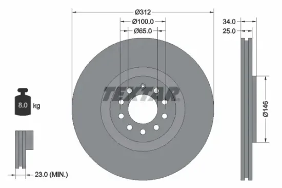Bremsscheibe Vorderachse TEXTAR 92098505 Bild Bremsscheibe Vorderachse TEXTAR 92098505