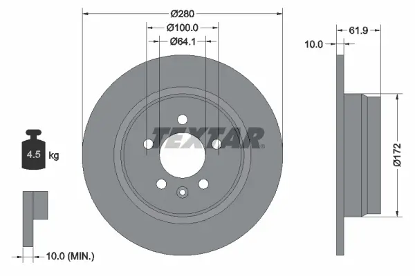 Bremsscheibe Hinterachse TEXTAR 92103500