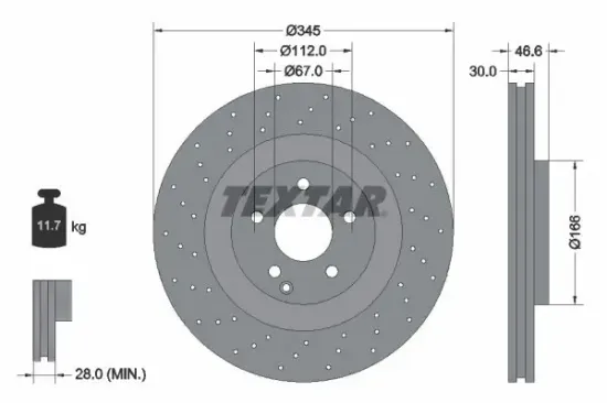 Bremsscheibe Vorderachse TEXTAR 92123703 Bild Bremsscheibe Vorderachse TEXTAR 92123703